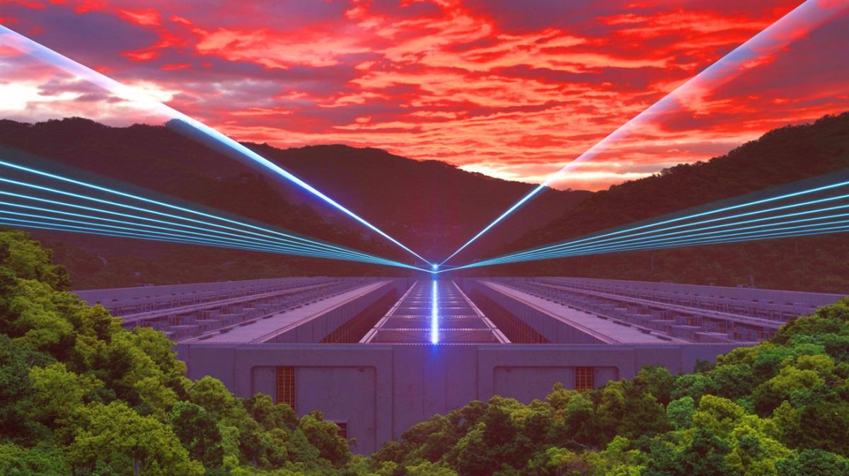 « Ce laser chinois reproduit le cœur du soleil » : la Chine construit un complexe nucléaire géant dans les montagnes qui défie l’Occident avec 192 faisceaux Illustration de la construction d'un complexe de laser nucléaire en Chine révélée par des images satellites.