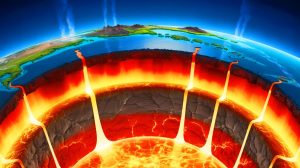 Illustration de la découverte de fuites de métaux précieux depuis le noyau terrestre vers le manteau.