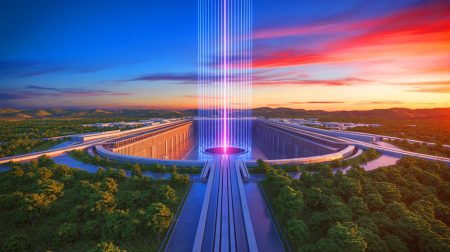 Illustration de la construction du plus grand centre de fusion laser au monde en Chine.