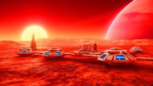 Illustration de la vision d'Elon Musk sur la colonisation de Mars face à la menace solaire.