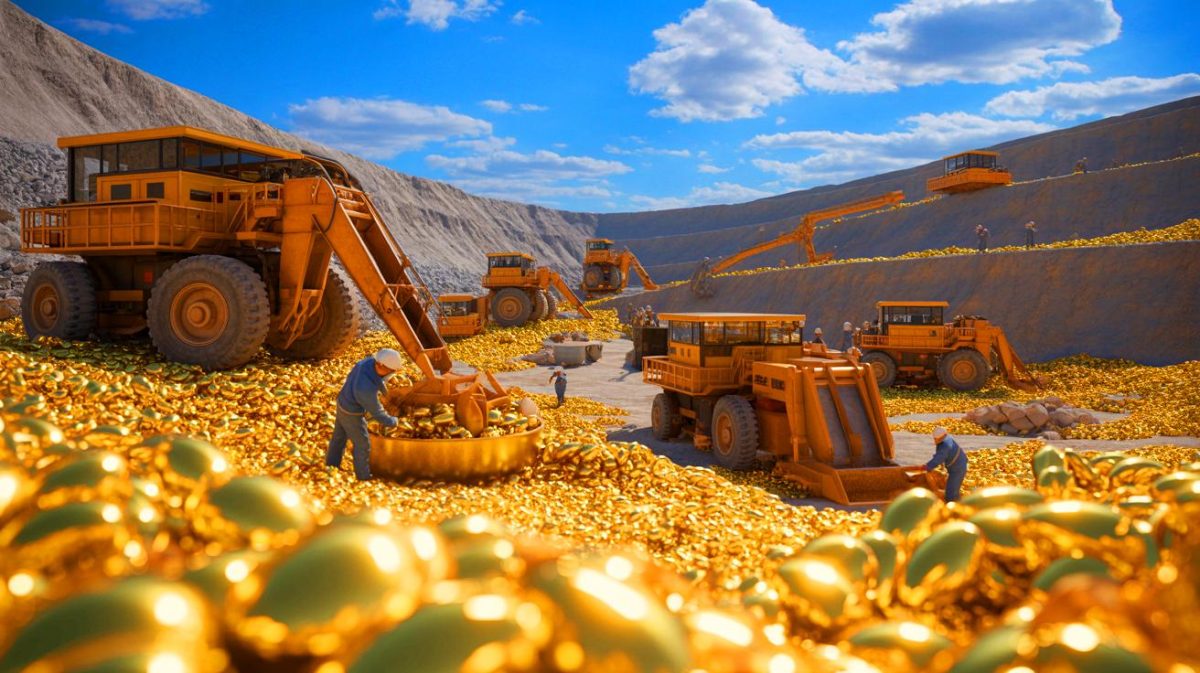 Illustration de la découverte d'un immense gisement d'or en Chine.