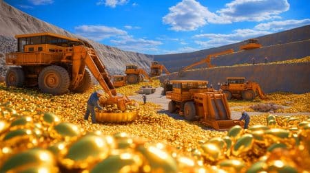 Illustration de la découverte d'un immense gisement d'or en Chine.
