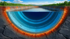 Illustration de la découverte d'un réservoir d'eau caché à 400 kilomètres sous la surface terrestre.