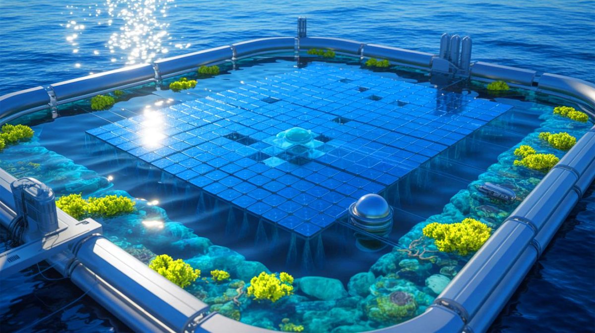 Illustration de la transformation du CO2 océanique en carburant propre grâce à une technologie innovante.