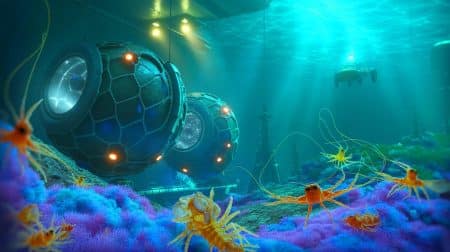 Illustration de la découverte de structures sous-marines produisant de l'hydrogène dans l'océan Pacifique.