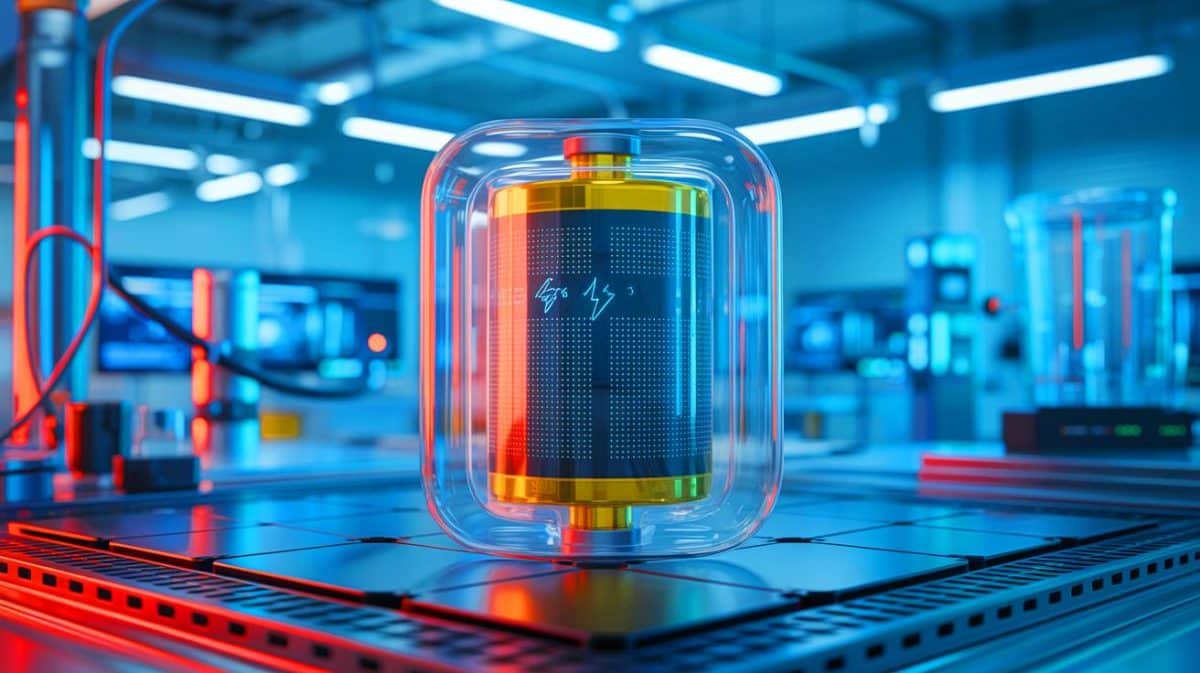 Illustration de l'innovation dans les batteries métalliques au sodium avec un nouveau matériau solide et sûr.