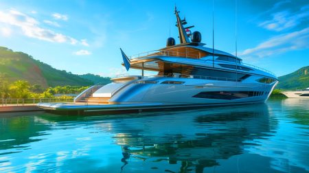 Illustration de l'Eclipse, le superyacht énergivore, quittant son port d'attache après trois ans d'immobilité.