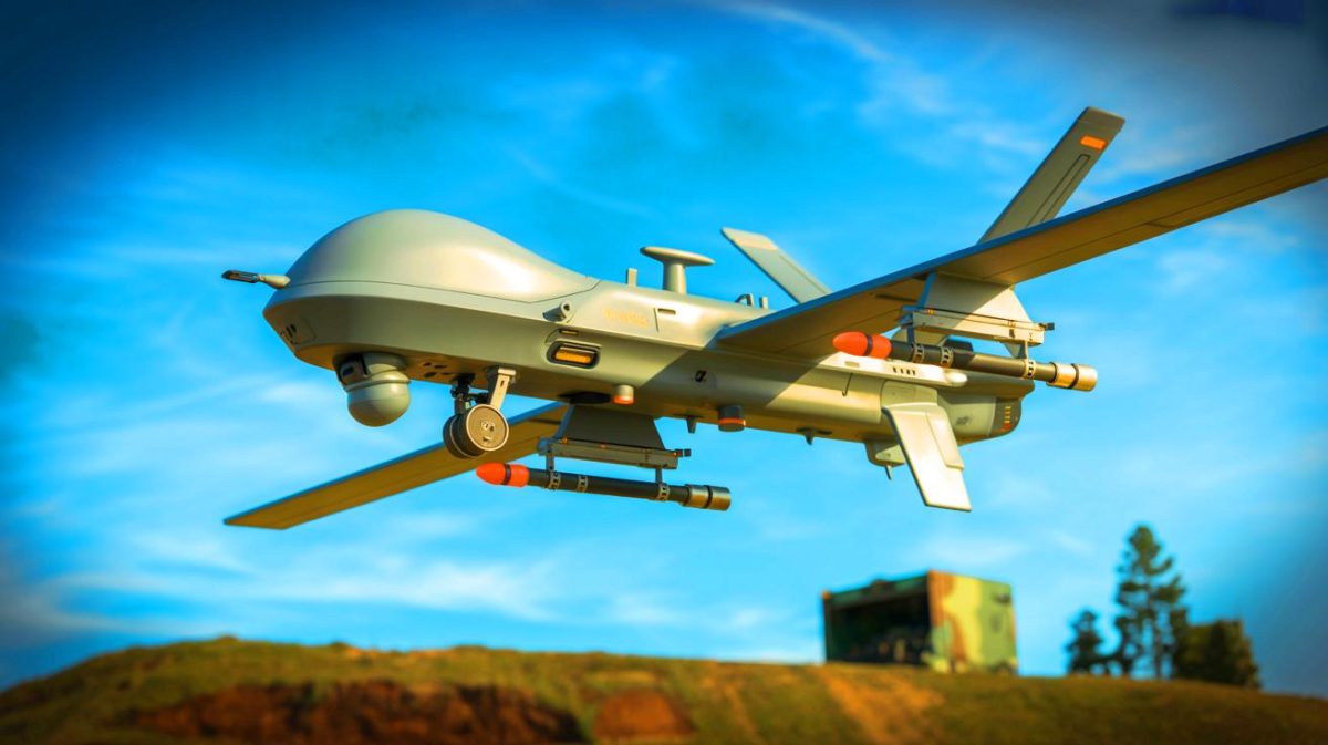 Illustration de l'intégration innovante de munitions rôdeuses Switchblade 600 avec le drone MQ-9A.