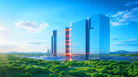 Illustration de la construction du plus grand centre de fusion par laser en Chine à Mianyang.