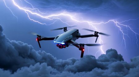 Illustration de la technologie japonaise de drones contrôlant la foudre.