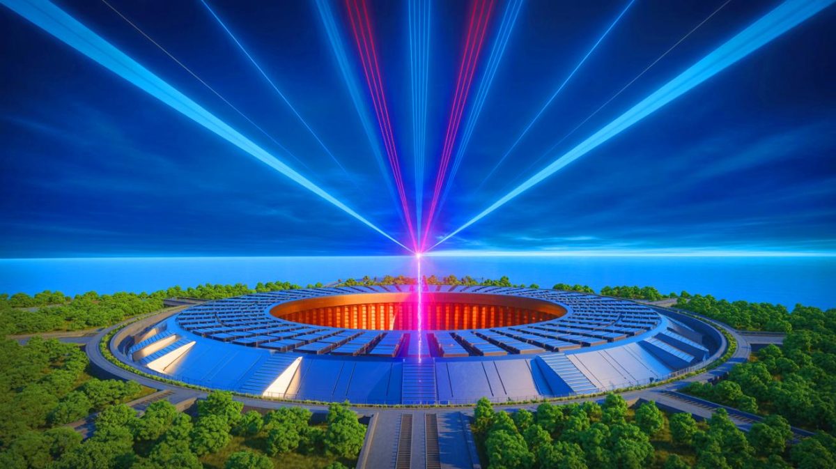 Illustration de la construction du plus grand complexe de fusion nucléaire par laser en Chine.