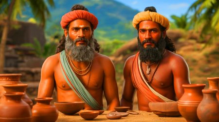 Illustration de la reconstruction numérique des visages de deux hommes de la civilisation de Keeladi.