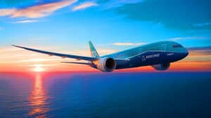 Illustration de l'accomplissement du premier vol transatlantique avec un carburant 100 % durable par un Boeing 787.