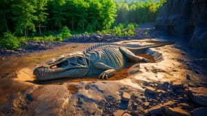 Illustration de la découverte de fossiles de mosasaures dans le parc fossile Edelman au New Jersey.
