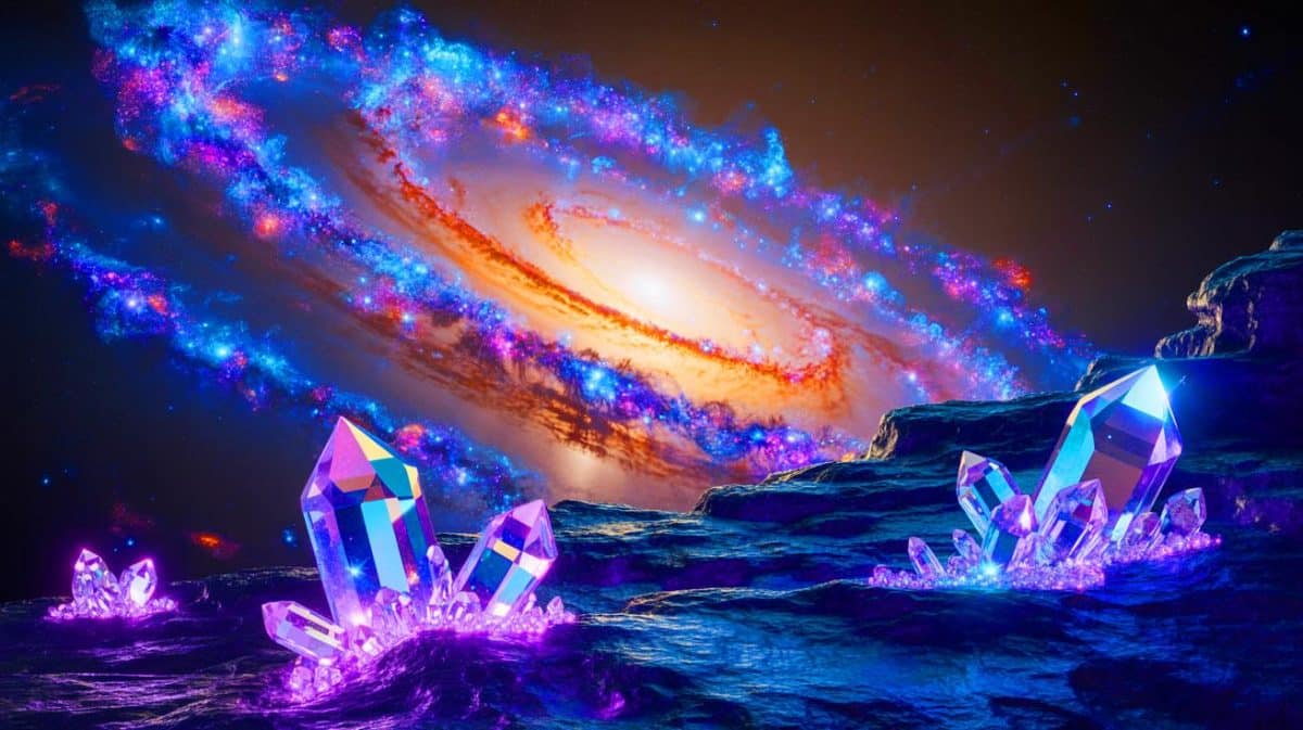 Illustration de l'étude des cristaux de zircon révélant le voyage chaotique de la Terre à travers la Voie lactée.