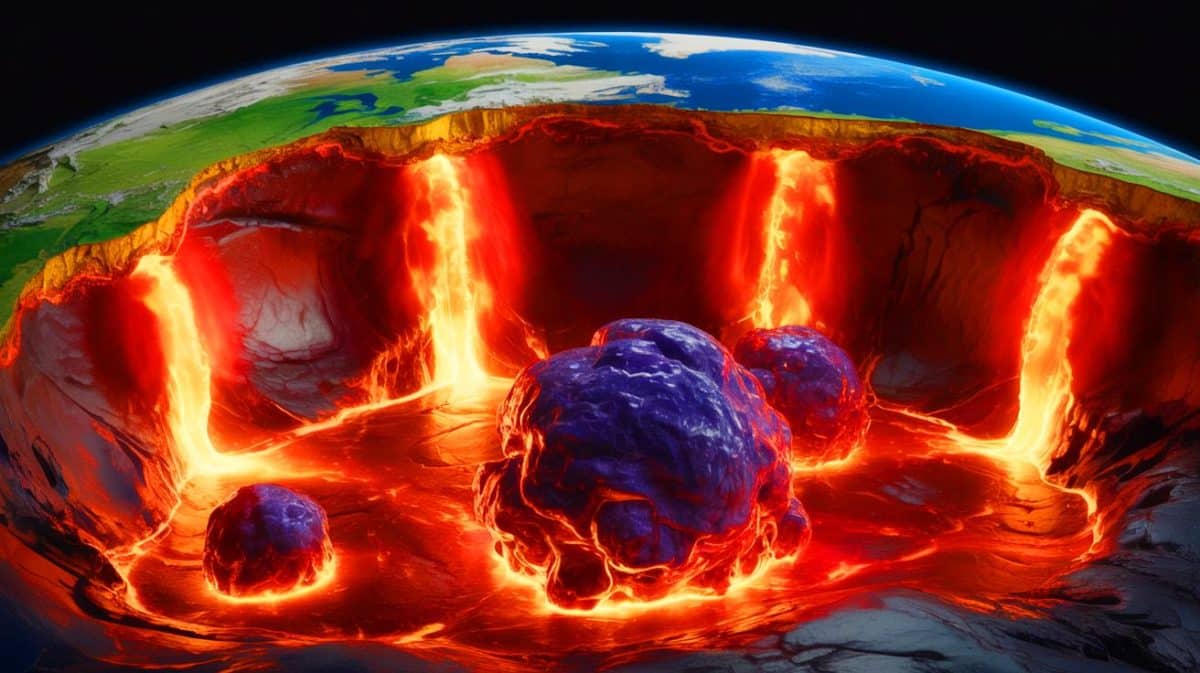« La Terre cache deux monstres » : des chercheurs accusent les BLOBS du manteau profond de déclencher des éruptions volcaniques cataclysmiques en Afrique et dans le Pacifique Illustration de la découverte des structures mystérieuses, appelées BLOBS, dans le manteau terrestre et leur influence sur les éruptions volcaniques.