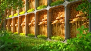 Illustration de l'isolation écologique à base de mycélium de champignons.