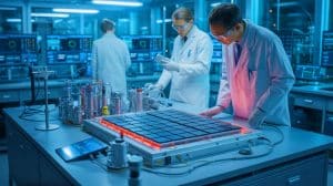 Illustration de l'innovation des batteries au sodium comme alternative durable au lithium.