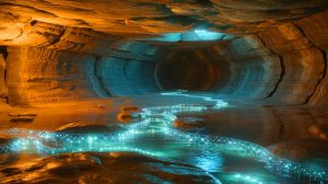 Illustration de la découverte d'une source d'eau vieille de 2 milliards d'années dans une mine canadienne.