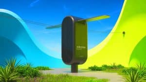 Illustration de l'innovation technologique des éoliennes compactes d'Airloom Energy.