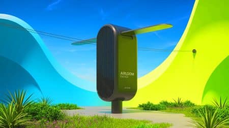 Illustration de l'innovation technologique des éoliennes compactes d'Airloom Energy.