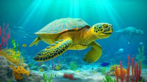 Illustration de la découverte d'une nouvelle espèce de tortue marine, Craspedochelys renzi, datant du Crétacé inférieur.