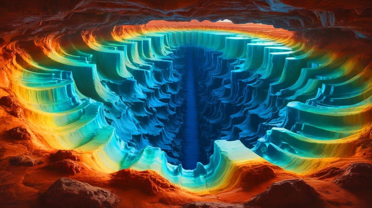 Illustration de la découverte d'un immense réservoir d'eau caché à 400 kilomètres sous la surface terrestre.