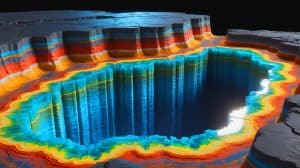 Illustration de la découverte d'un immense réservoir d'eau caché à 400 kilomètres sous la surface terrestre.