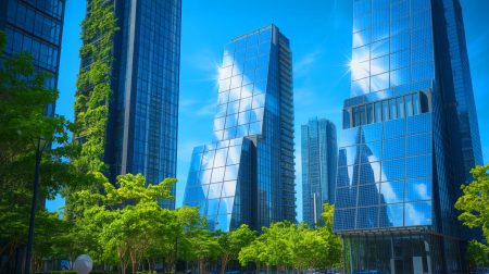 Illustration de l'intégration de concentrateurs solaires transparents dans les fenêtres urbaines.