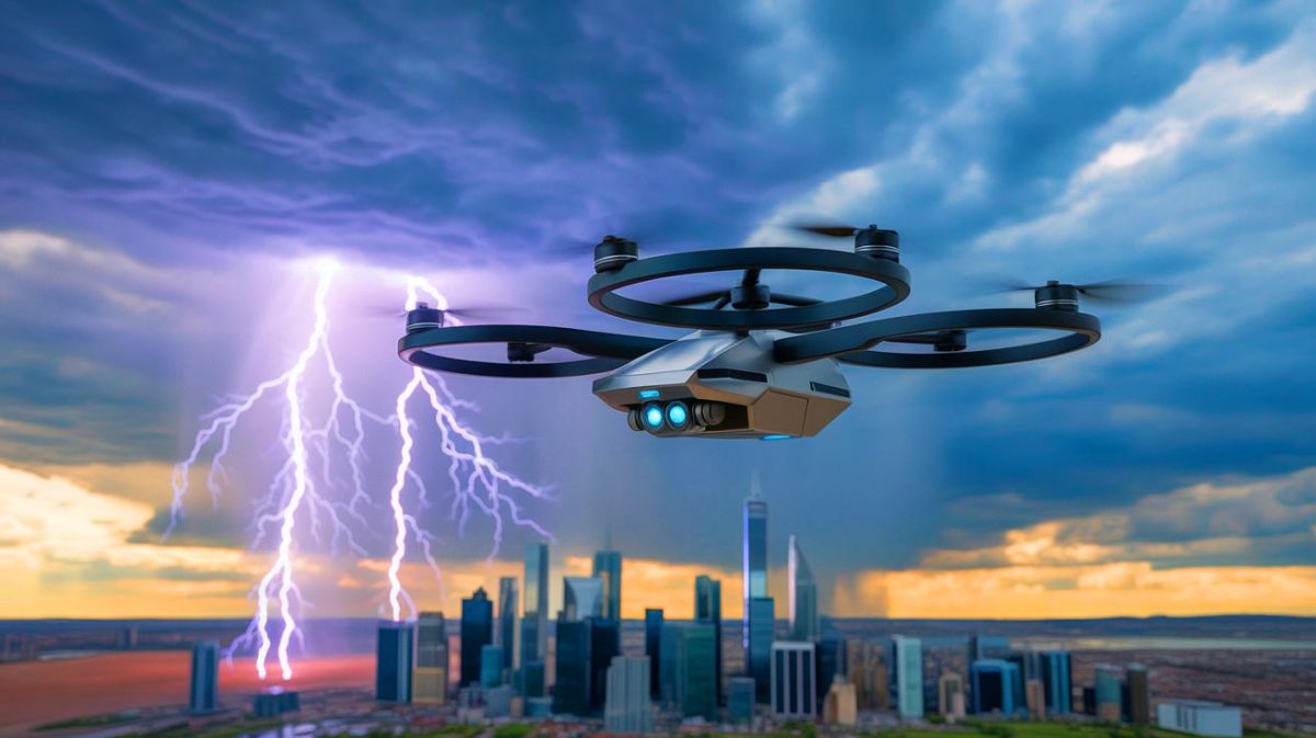 « Ils contrôlent la foudre avec des drones » : cette technologie japonaise révolutionnaire qui dresse les éclairs divise les scientifiques sur la sécurité Illustration de l'utilisation de drones pour détourner la foudre et protéger les infrastructures.