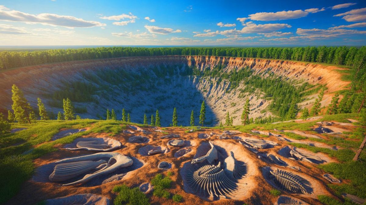 Illustration de l'impact météoritique du cratère de Popigai en Sibérie.