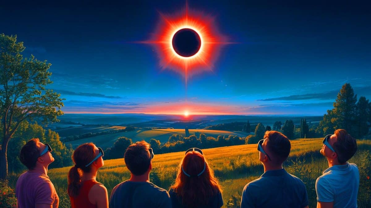 Illustration de l'éclipse solaire totale prévue en France le 3 septembre 2081.