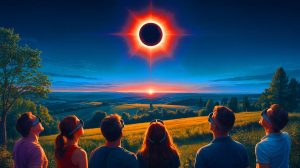 Illustration de l'éclipse solaire totale prévue en France le 3 septembre 2081.