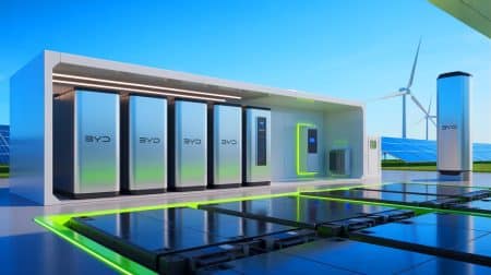 Illustration de la batterie Haohan de BYD révolutionnant le stockage d'énergie à grande échelle.