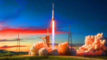 Illustration de la mise en orbite de satellites pour renforcer la défense spatiale des États-Unis.