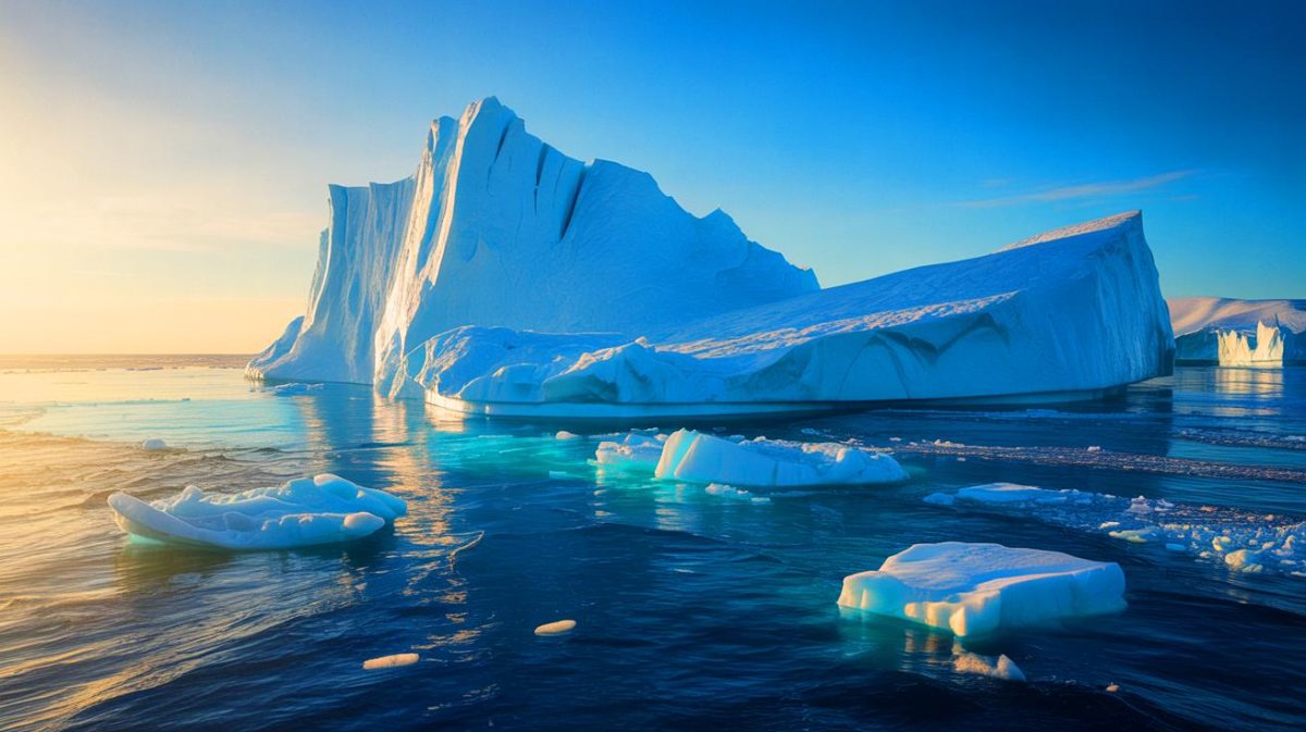 Illustration de l'iceberg A23a se désintégrant dans des eaux plus chaudes.