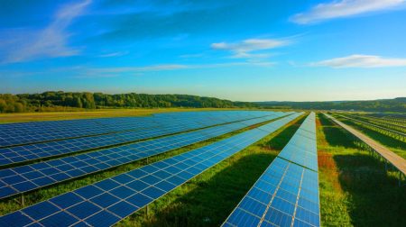 Illustration de la ferme solaire de Hultsfred, plus grande installation photovoltaïque de Suède.