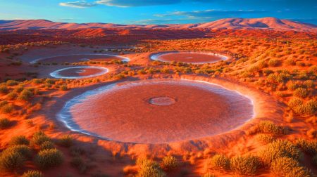 Illustration de cercles de fées indiquant des réserves souterraines d'hydrogène naturel.