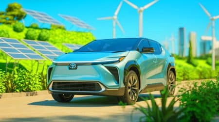 Illustration de l'innovation de Toyota dans les technologies hydrogène et électriques.