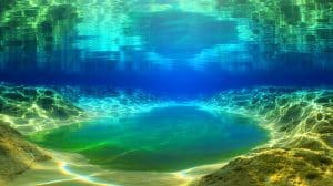 Illustration de la découverte d'un vaste réservoir d'eau douce sous l'océan Atlantique.