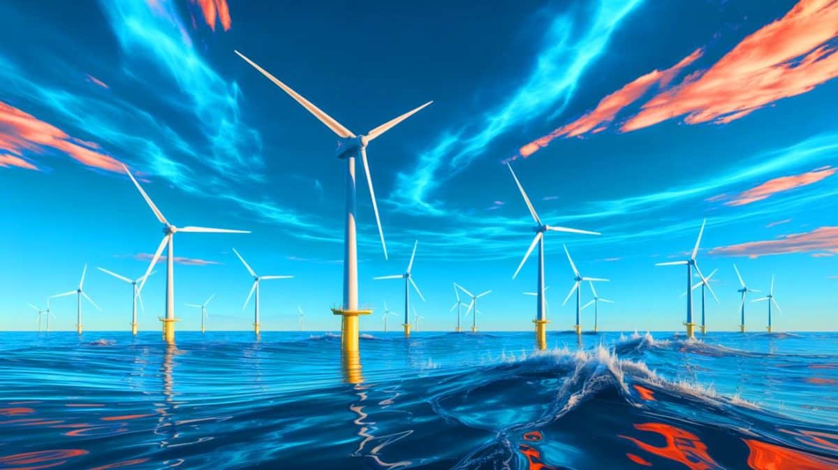 « Ils détruisent 50 % du vent » : des chercheurs révèlent l’effet caché qui sabote vos éoliennes et menace l’énergie mondiale en silence Illustration de l'impact du wake effect sur l'efficacité énergétique des parcs éoliens en mer.