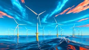 Illustration de l'impact du wake effect sur l'efficacité énergétique des parcs éoliens en mer.