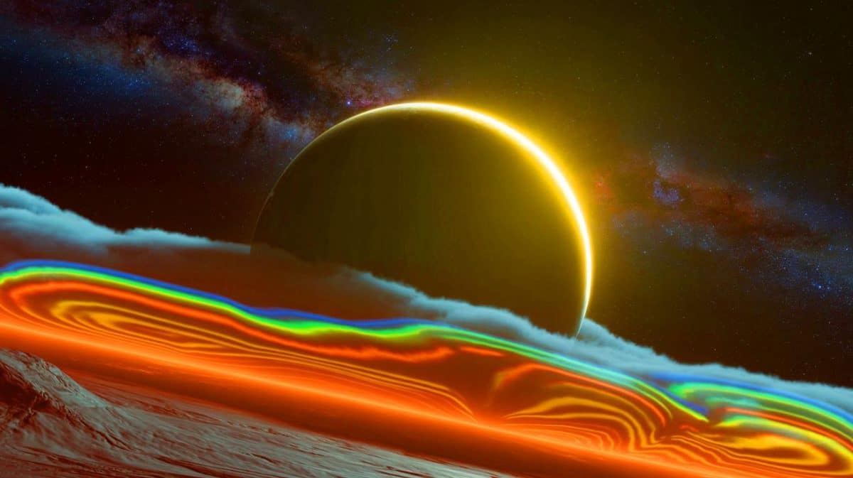« James Webb dévoile l’inimaginable » : les chercheurs observent sur SIMP-0136 des aurores chauffant l’atmosphère jusqu’à 1 500 °C Illustration de la planète vagabonde SIMP-0136 et ses aurores observées par le télescope James Webb.