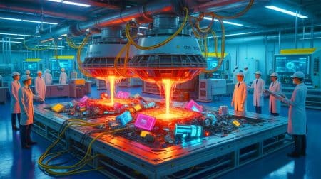 Illustration de la méthode innovante de récupération des terres rares à partir de déchets électroniques.