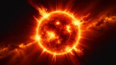 Illustration de l'activité solaire croissante du Soleil et ses implications sur les prévisions scientifiques.