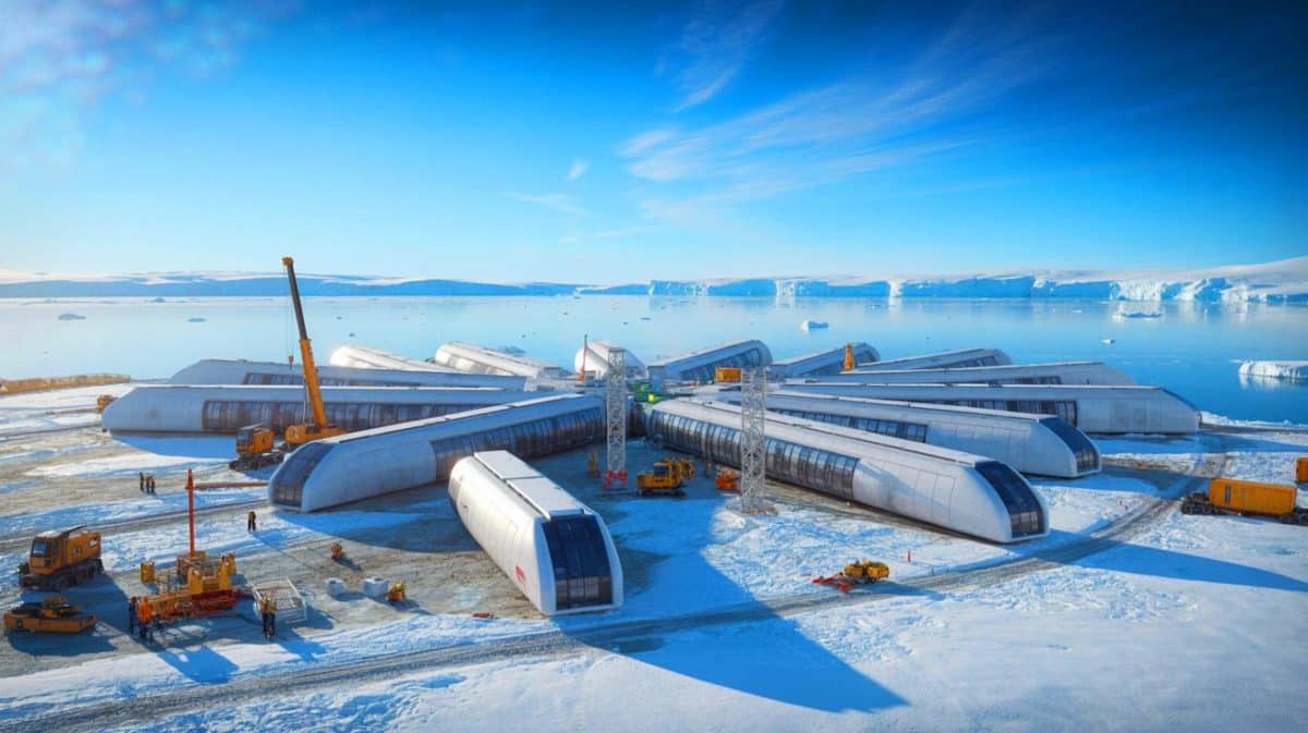 « Cette base secrète coûte 162 millions d’euros » : l’Australie dévoile son projet fou qui bouleverse complètement l’Antarctique Illustration de la transformation architecturale de la station Davis en Antarctique par Hugh Broughton Architects.
