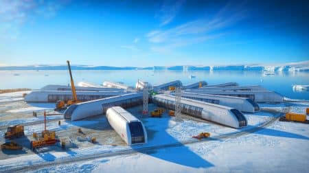 Illustration de la transformation architecturale de la station Davis en Antarctique par Hugh Broughton Architects.