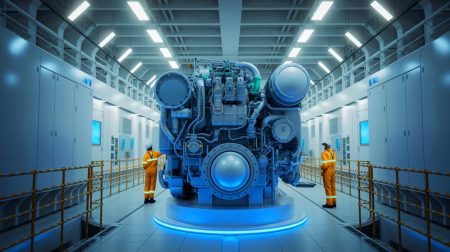 Illustration de la présentation du premier moteur commercial à l'ammoniac par la Japan Engine Corporation.