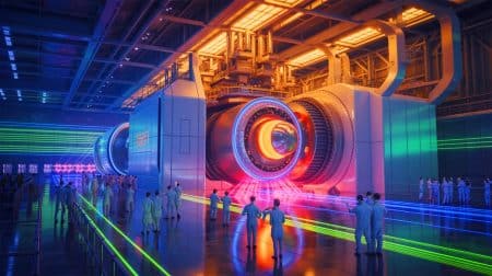 Illustration de la construction du plus grand centre de fusion par laser en Chine, à Mianyang.