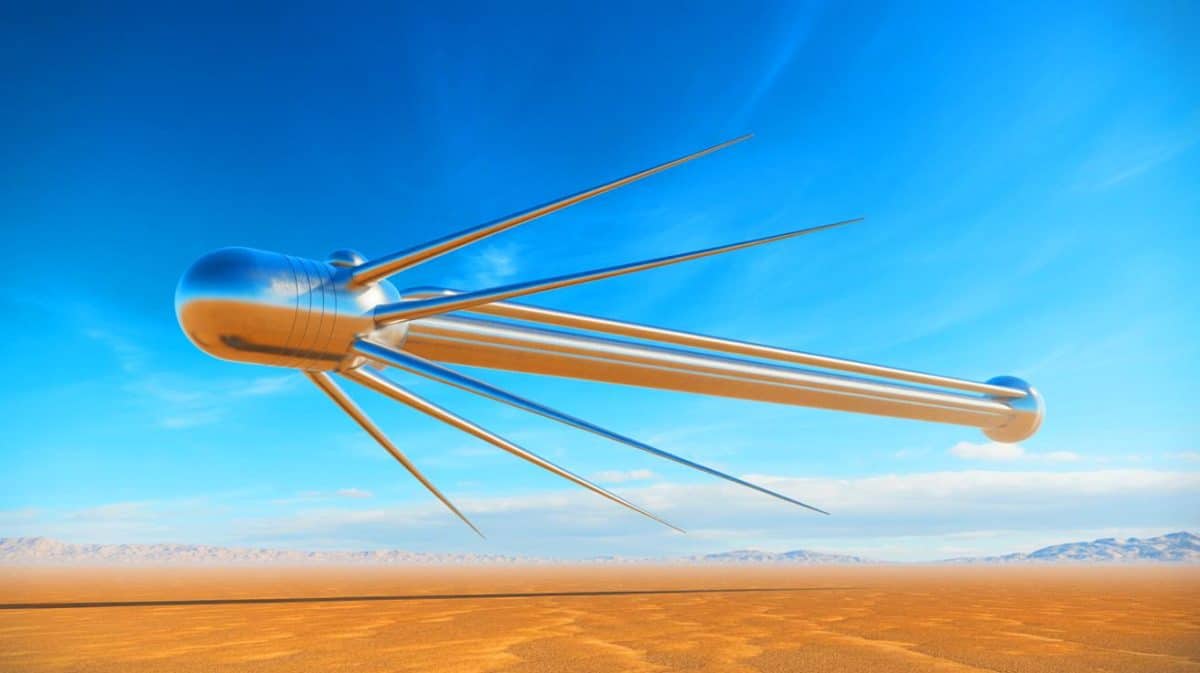 Illustration de l'éolienne volante S1500 testée en Chine pour capter l'énergie des vents d'altitude.